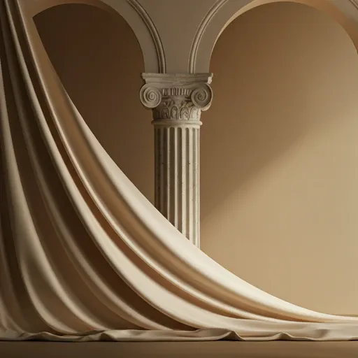 A close-up shot of architectural columns and high-quality silk fabric